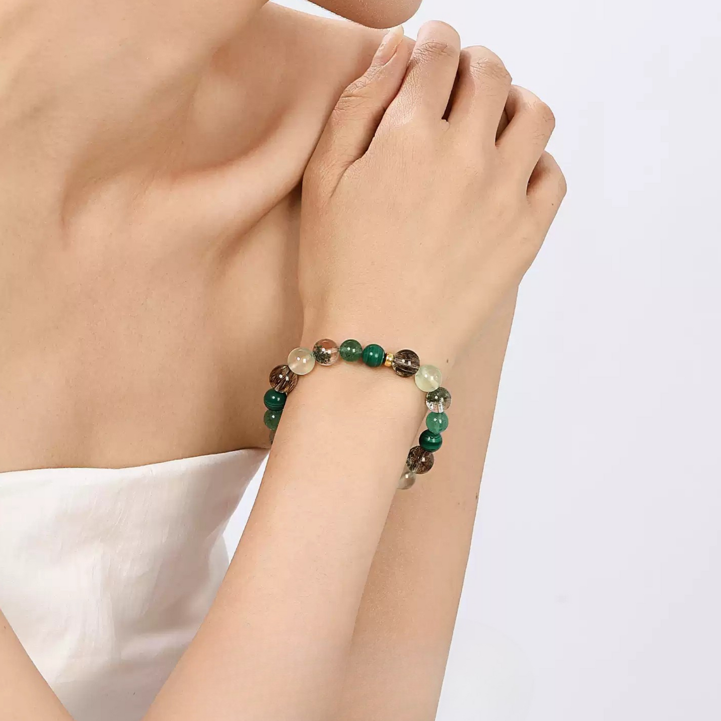 Natural Green Phantom Crystal Bracelet - Wood Element