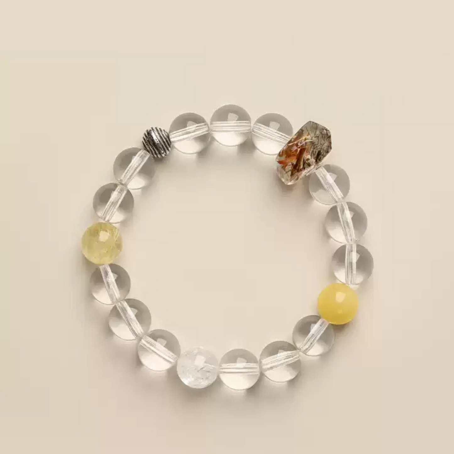 Natural Clear Quartz & Golden Rutilated Quartz Bracelet – Metal Element