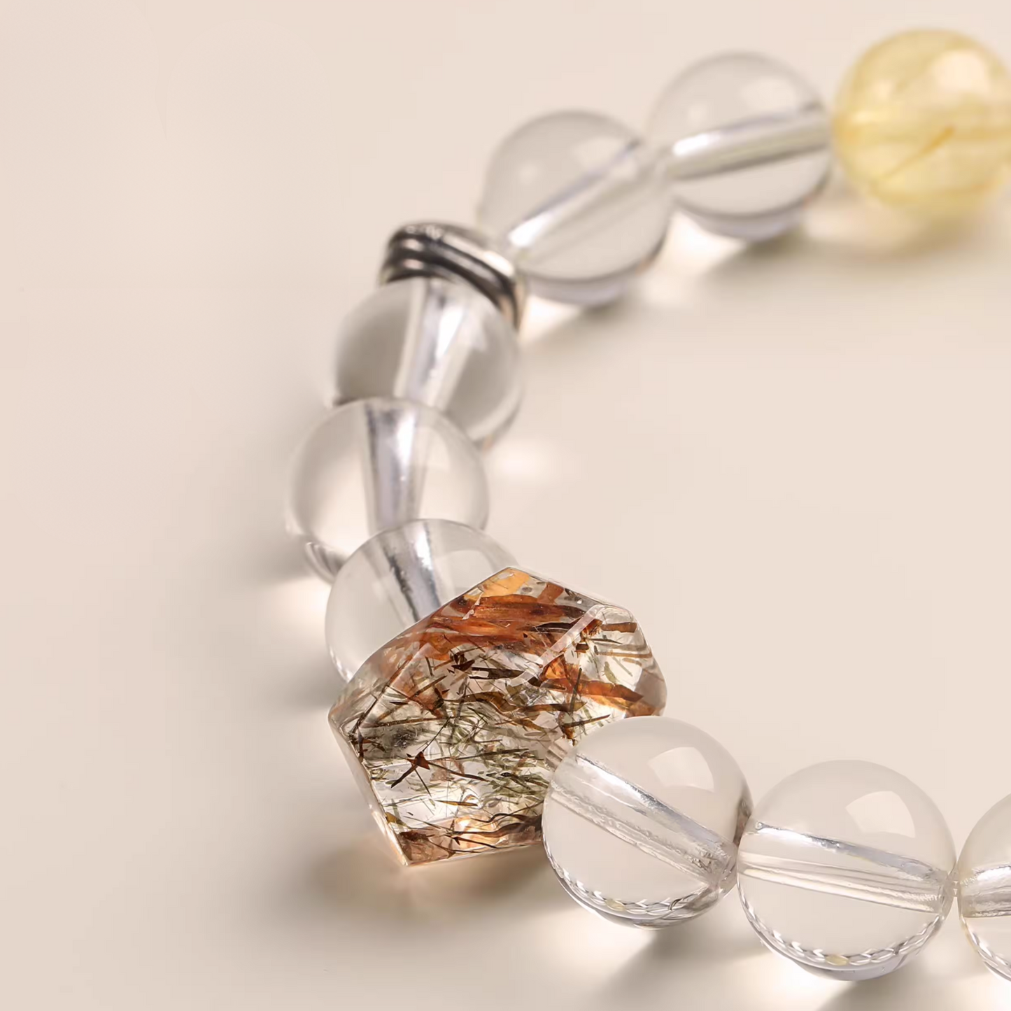 Natural Clear Quartz & Golden Rutilated Quartz Bracelet – Metal Element