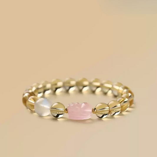 Natural Citrine, Moonstone & Rose Quartz Bracelet – Earth Element