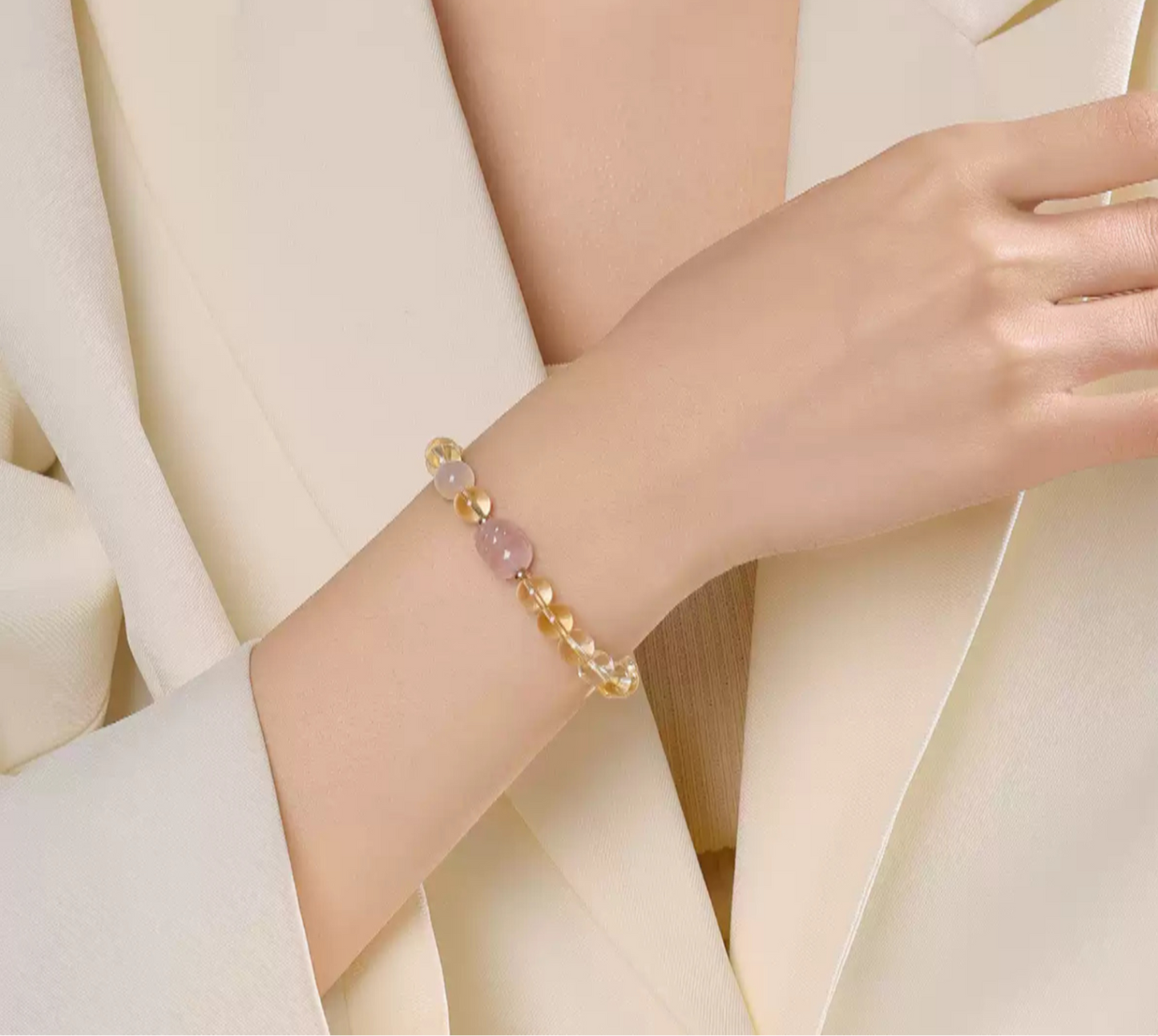 Natural Citrine, Moonstone & Rose Quartz Bracelet – Earth Element
