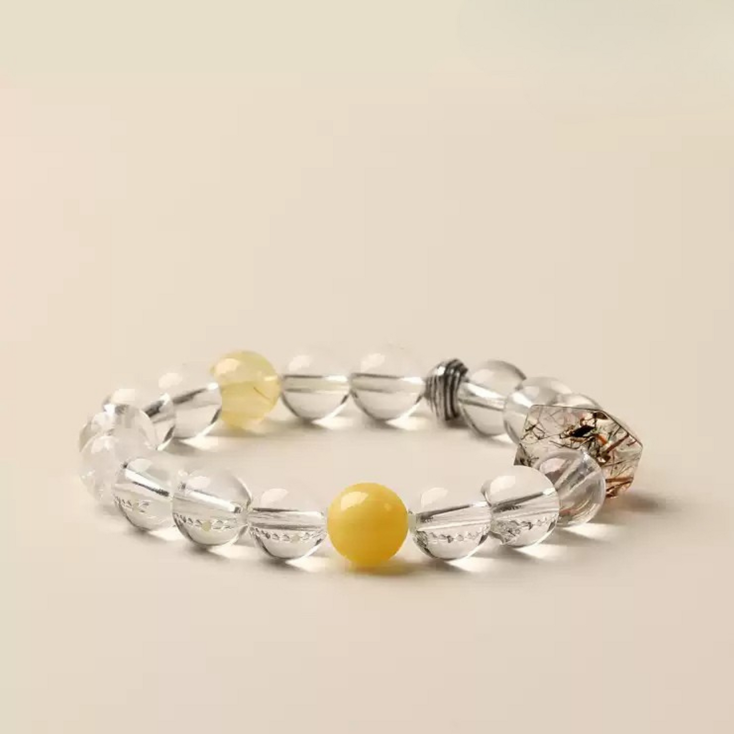 Natural Clear Quartz & Golden Rutilated Quartz Bracelet – Metal Element