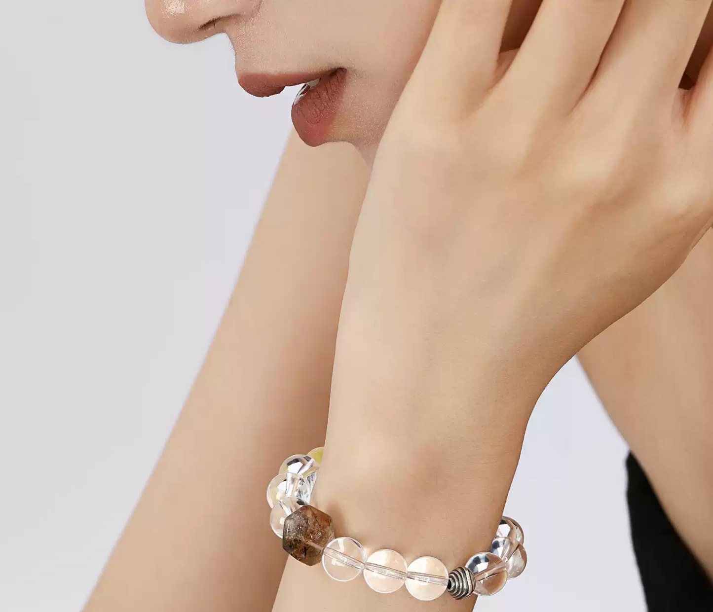 Natural Clear Quartz & Golden Rutilated Quartz Bracelet – Metal Element